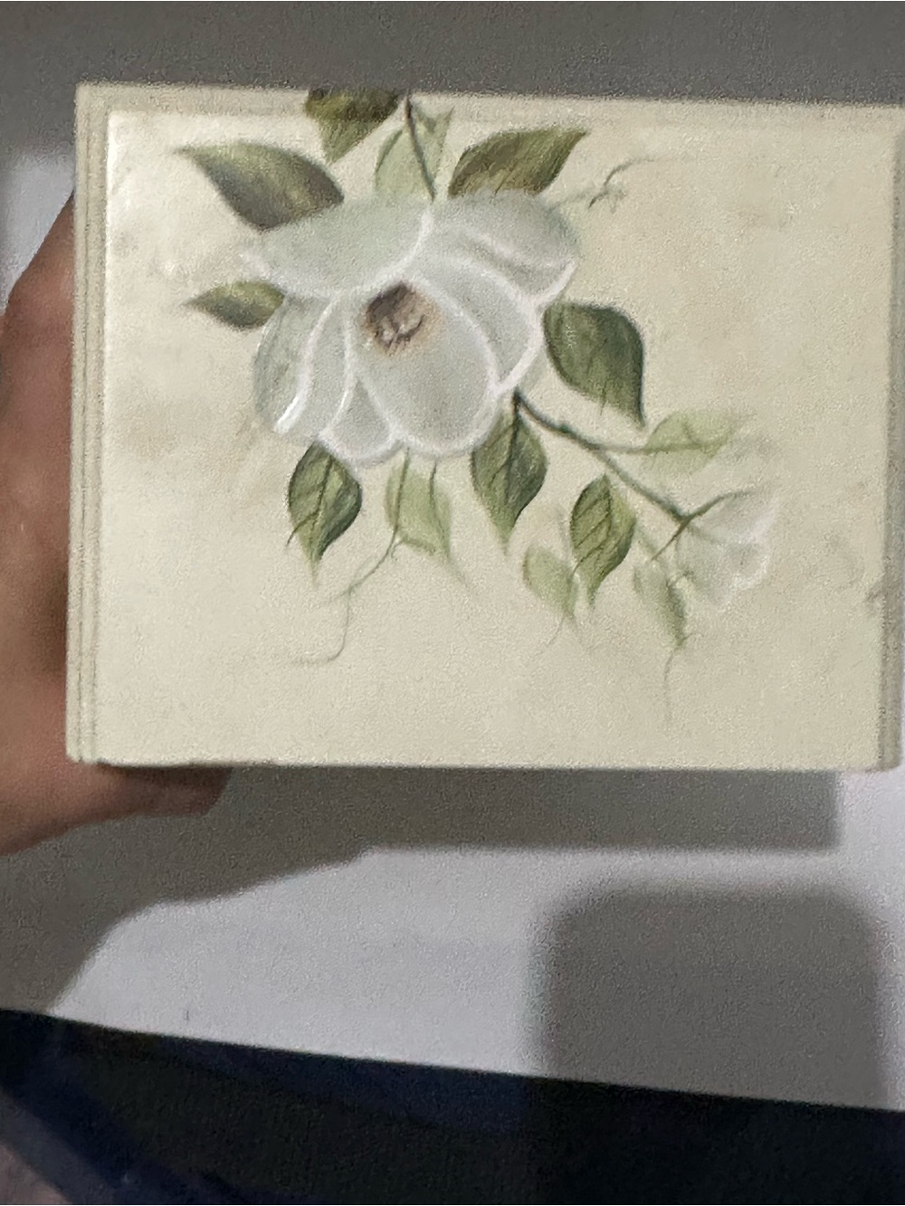 Hand-Painted Floral Jewelry Cabinet - Cream with Green Leaves - Picture 8 of 15